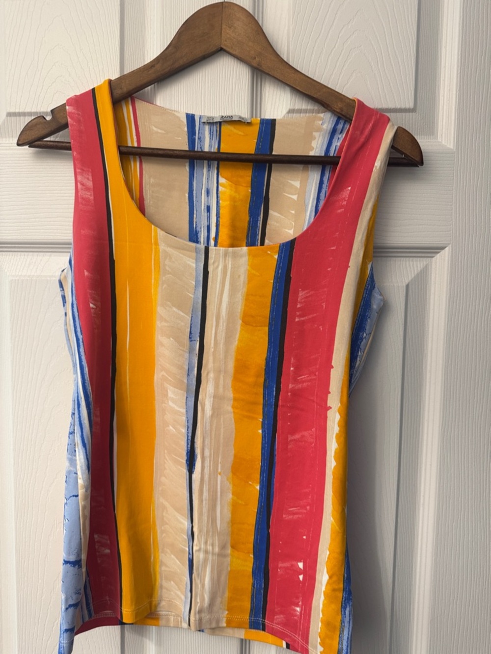 Zara Multicolor Striped Sleeveless Top - Yellow, Blue, Cream